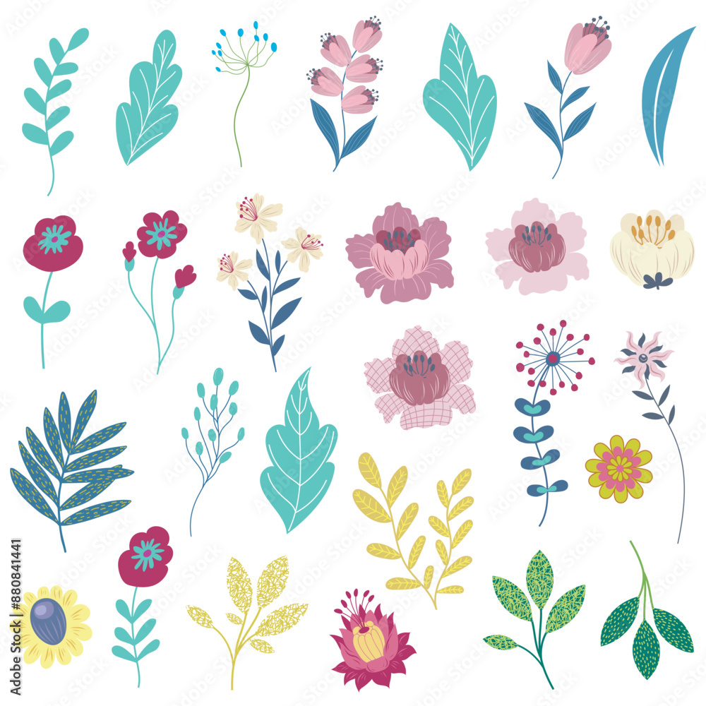 Fototapeta premium Set of Decorative Flowers. Vector Illustration.