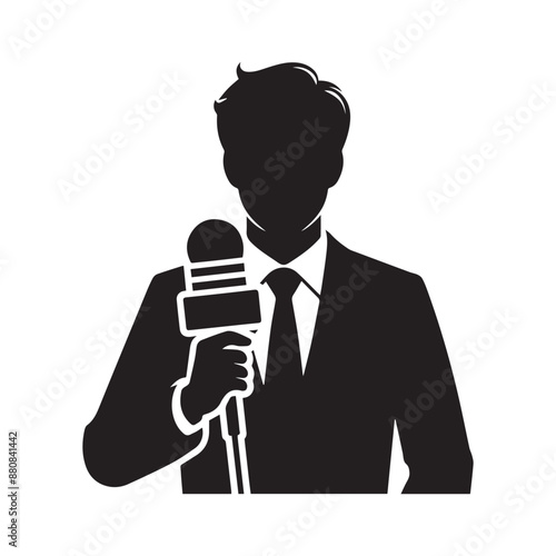 News reporter silhouette vector illustration isolated on a white background