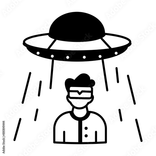 A glyph icon showing ufo abduction 