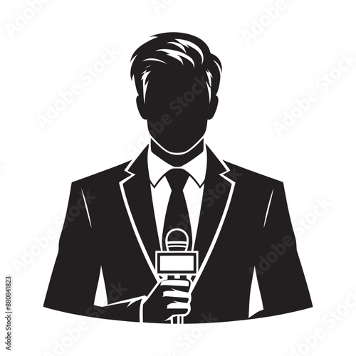 News reporter silhouette vector illustration isolated on a white background