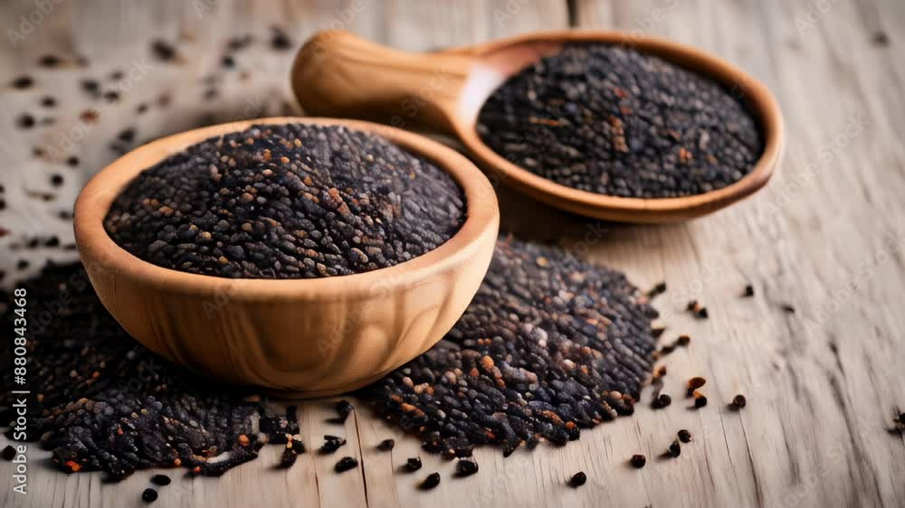 Organic black pepper in wooden bowls Organic black pepper in wooden bowls