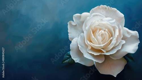 White rose on blue backdrop