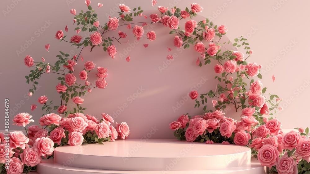 Product presentation stand Surrounded by many roses Product presentation stand Surrounded by many roses