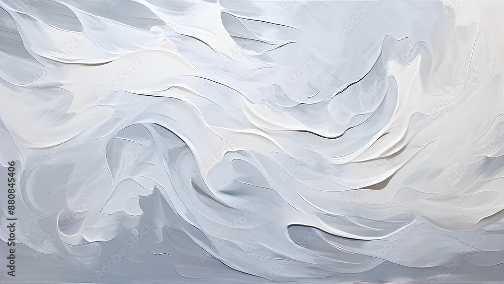 Abstract painting featuring swirling patterns of white dominating the canvas subtle gradations Abstract painting featuring swirling patterns of white dominating the canvas subtle gradations