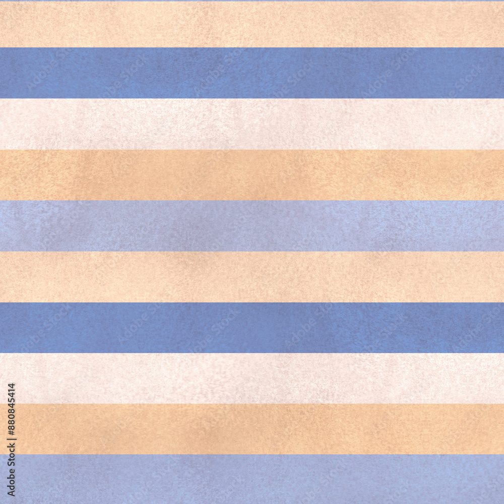 Seamless pattern with horizontal blue, yellow and beige stripes with watercolor texture. Abstract geometric background. For textile, wrapping paper, bedding, web design. Hand-drawn illustration. Seamless pattern with horizontal blue, yellow and beige stripes with watercolor texture. Abstract geometric background. For textile, wrapping paper, bedding, web design. Hand-drawn illustration.