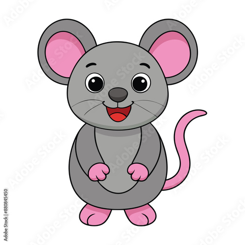 Cute Mouse Vector Illustration - Cartoon Clipart and Line Art Design