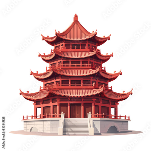 illustration of red chinese temple transparent background