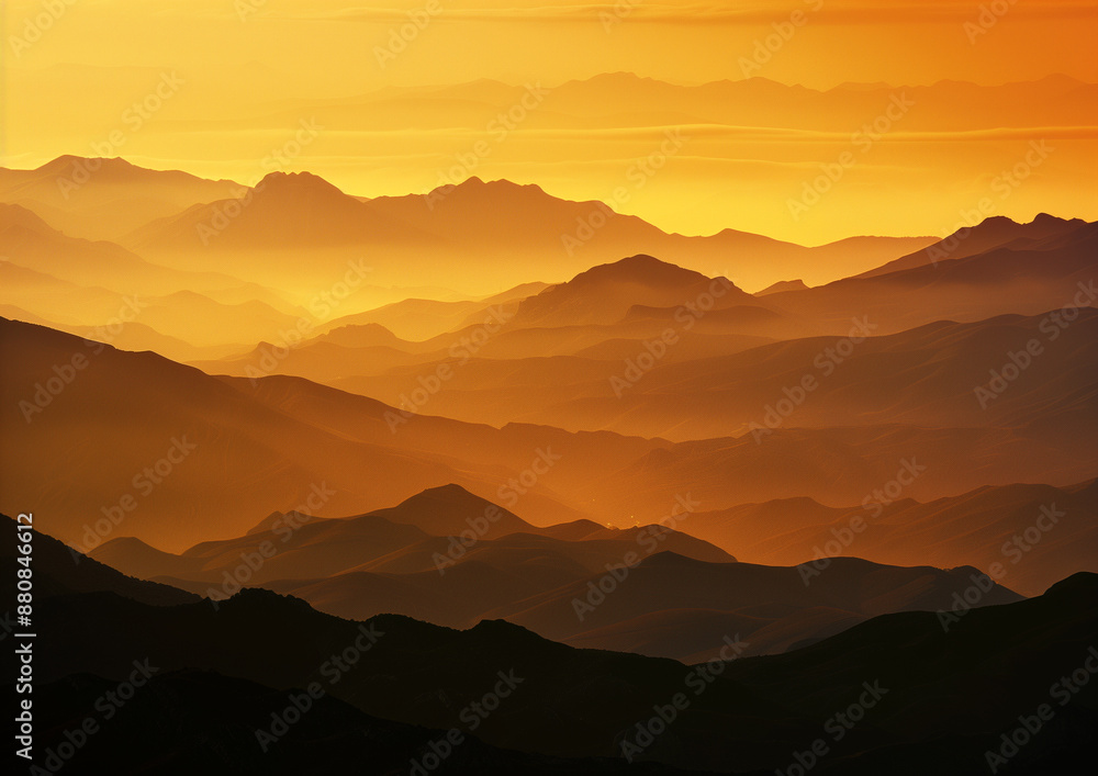 Obraz premium Golden sunset over rolling mountain hills