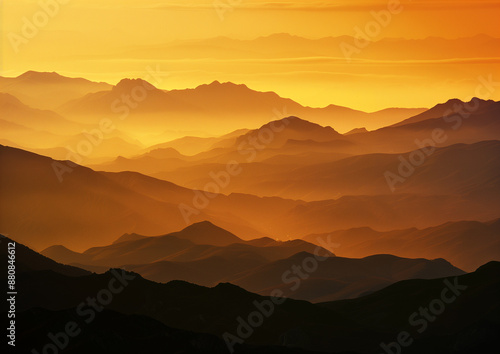 Wallpaper Mural Golden sunset over rolling mountain hills Torontodigital.ca