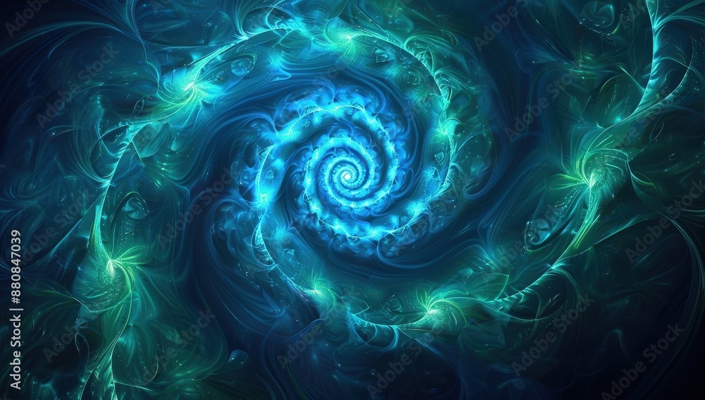 Abstract Spiral of Glowing Blue and Green Light in Dark Background Abstract Spiral of Glowing Blue and Green Light in Dark Background
