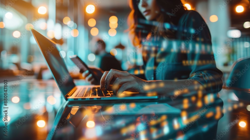 Modern Businessperson Multi-Tasking in Contemporary Office with Colleagues and Digital Interfaces. Modern Businessperson Multi-Tasking in Contemporary Office with Colleagues and Digital Interfaces.