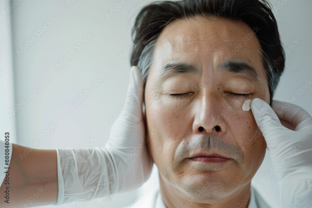 Asian man receiving a facial treatment with a calm and relaxed expression, skincare routine, wellness Asian man receiving a facial treatment with a calm and relaxed expression, skincare routine, wellness