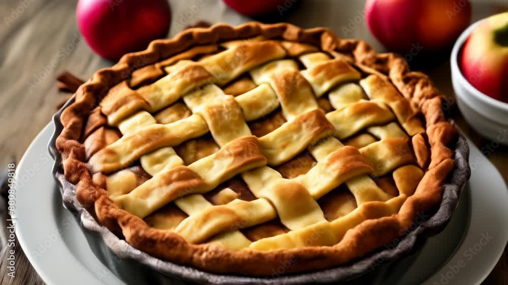Deliciously baked apple pie with lattice crust Deliciously baked apple pie with lattice crust