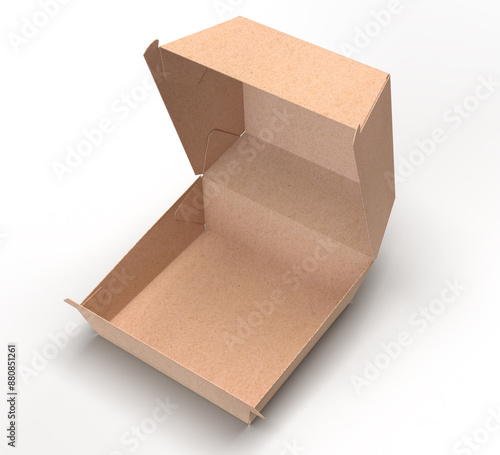 Opened kraft burger box mockup isolated on white