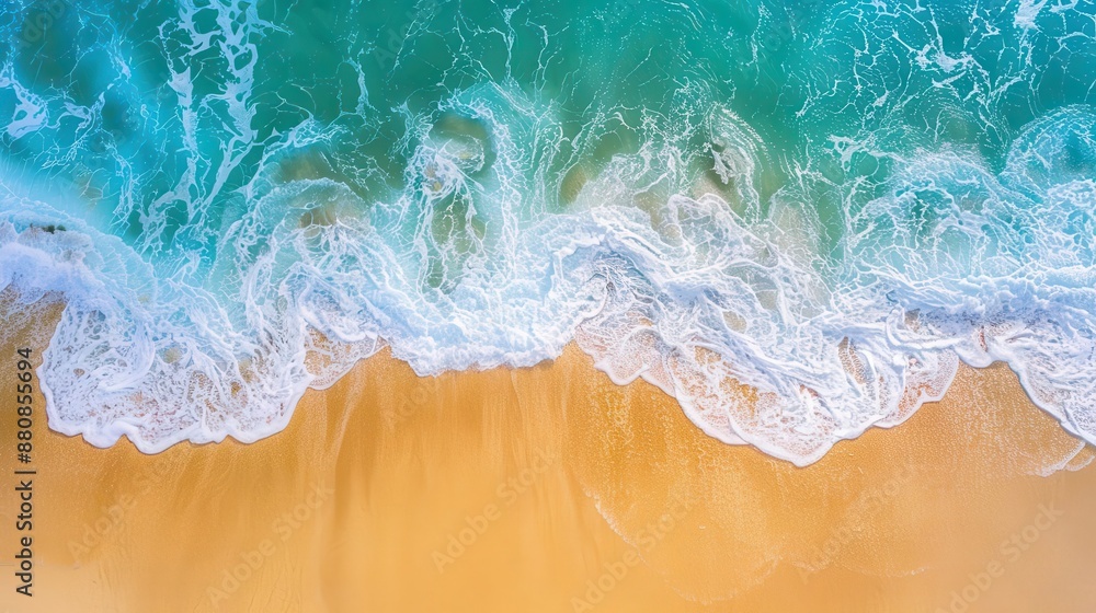 breathtaking aerial view of pristine beach where crystalclear waves gently caress golden sand sunlight dances on water creating a serene and rejuvenating coastal panorama breathtaking aerial view of pristine beach where crystalclear waves gently caress golden sand sunlight dances on water creating a serene and rejuvenating coastal panorama