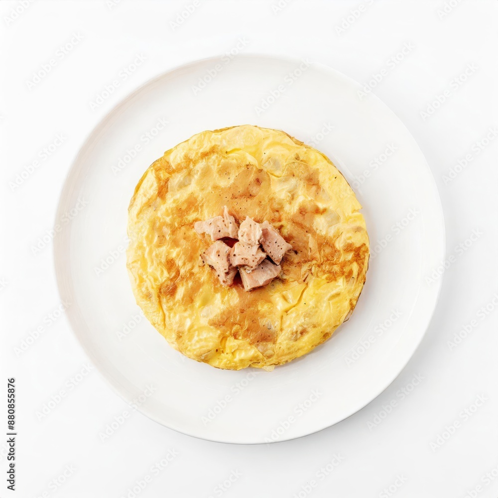 Omelette in a white plate isolated on white background Omelette in a white plate isolated on white background
