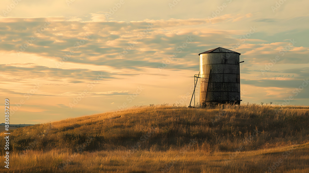 A rusty tank sits in a field of tall grass
