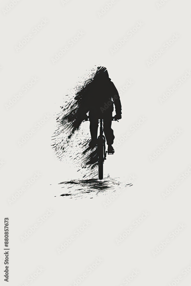 A black and white sketch of a person riding a bicycle A black and white sketch of a person riding a bicycle