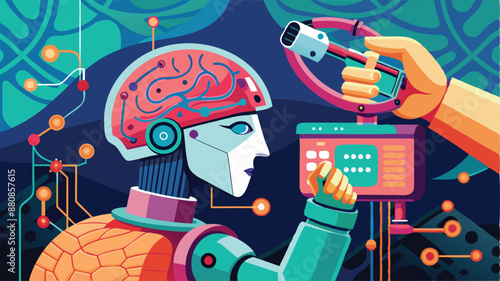 AI and Machine Learning: Robot Arm Installing Artificial Intelligence Chip into Human Brain for Enhanced Cognition