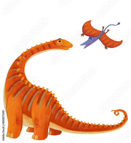 Εκτύπωση καμβά cartoon happy and funny colorful prehistoric dinosaur dino diplodocus and quetza