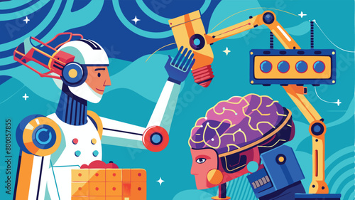 AI and Machine Learning: Robot Arm Installing Artificial Intelligence Chip into Human Brain for Enhanced Cognition