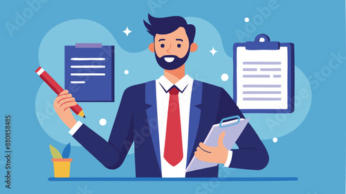 Company Policies: Businessman Holds Pen and Document, Representing Corporate Rules, Terms, and Agreements