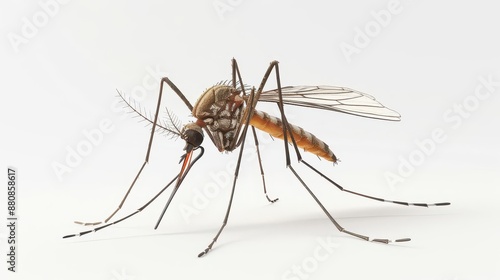 highly detailed 3d render of mosquito hyperrealistic textures dramatic lighting emphasizing translucent wings and proboscis scientific accuracy meets artistic flair on pure white background