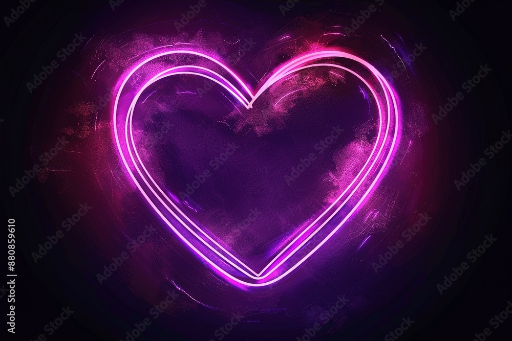 violet pink neon light drawing. modern conceptual heart doodle isolated on black background. Glowing single line art. contemporary minimal concept. Festive design for Valentine day. Copy space violet pink neon light drawing. modern conceptual heart doodle isolated on black background. Glowing single line art. contemporary minimal concept. Festive design for Valentine day. Copy space