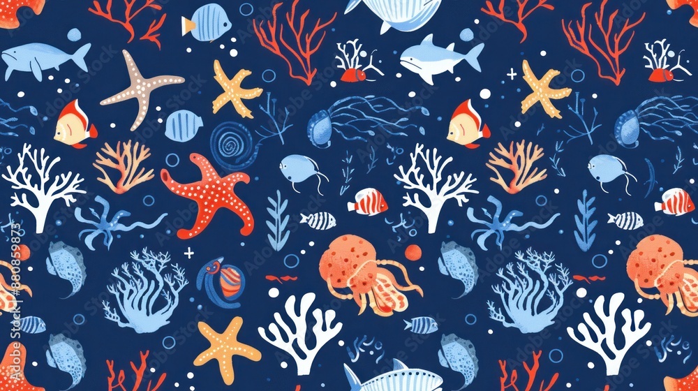 Watercolor Sea Life Pattern Watercolor Sea Life Pattern