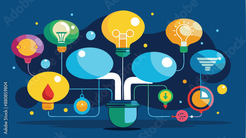 Brainstorming for Solutions: Group Thinking Bubbles Connected to Faucet, Outputting Lightbulb Ideas