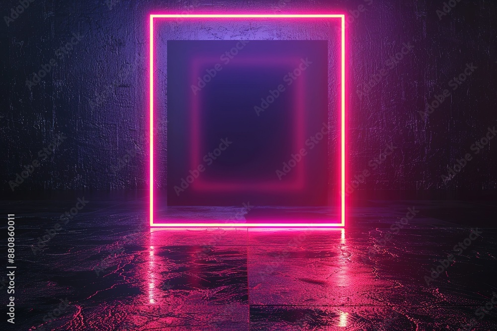 3d render, modern conceptual black background with glowing neon square, blank frame. Simple geometric shape. design background 3d render, modern conceptual black background with glowing neon square, blank frame. Simple geometric shape. design background