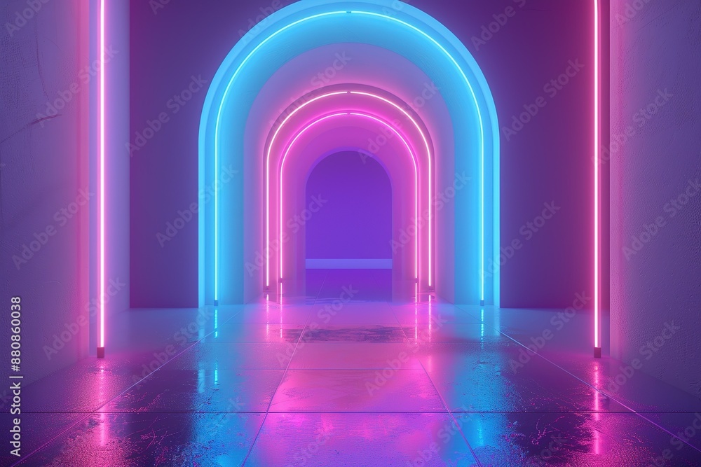 3d render, modern conceptual minimal background, glowing lines rectangle, arch, blank banner, wall screen, pink blue neon lights, ultraviolet spectrum, virtual reality, laser show 3d render, modern conceptual minimal background, glowing lines rectangle, arch, blank banner, wall screen, pink blue neon lights, ultraviolet spectrum, virtual reality, laser show