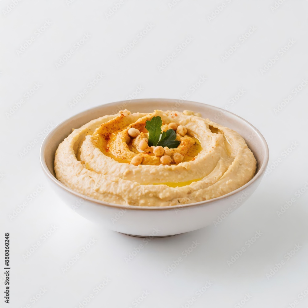 Hummus in a white bowl isolated on white background Hummus in a white bowl isolated on white background
