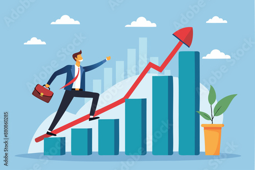 Confident Businessman Lifting Bar Graph to New Heights for Growth, Improvement, and Increased Revenue