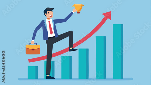 Confident Businessman Lifting Bar Graph to New Heights for Growth, Improvement, and Increased Revenue