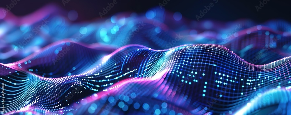 artificial intelligence and deep learning concept of neural networks. Wave equalizer. Blue and purple lines. elegant design artificial intelligence and deep learning concept of neural networks. Wave equalizer. Blue and purple lines. elegant design