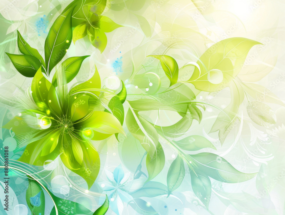 Floral Bright Green and Blue Background, Generative AI Illustration Floral Bright Green and Blue Background, Generative AI Illustration