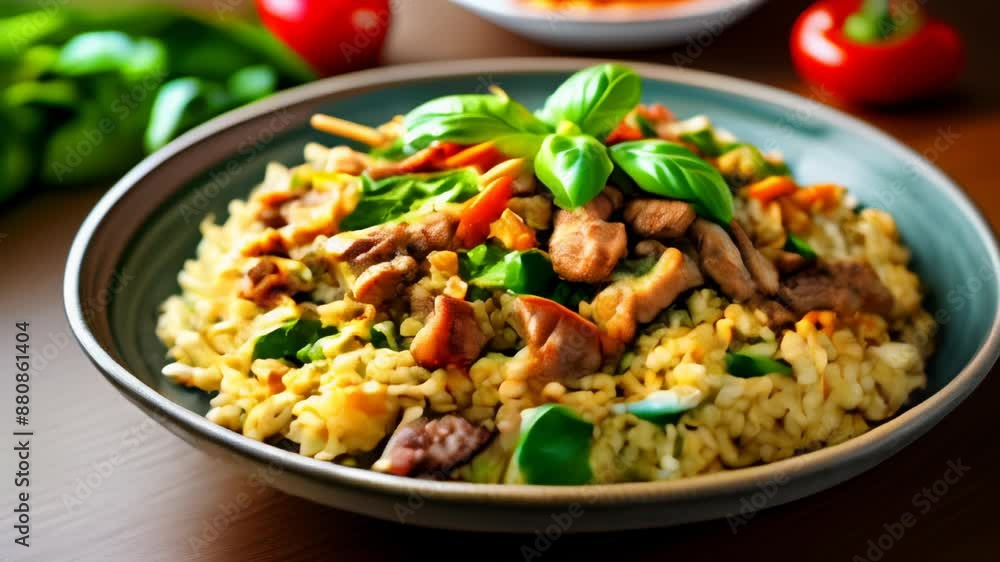 Delicious stirfry with beef and vegetables ready to be savored Delicious stirfry with beef and vegetables ready to be savored