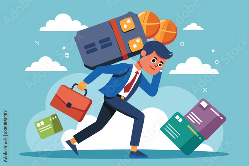 Burdened by Credit Card Debt: Businessman Carries the Weight of Financial Troubles and Loan Obligations