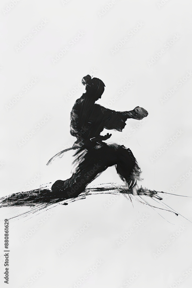 A black and white sketch of a person practicing martial arts A black and white sketch of a person practicing martial arts