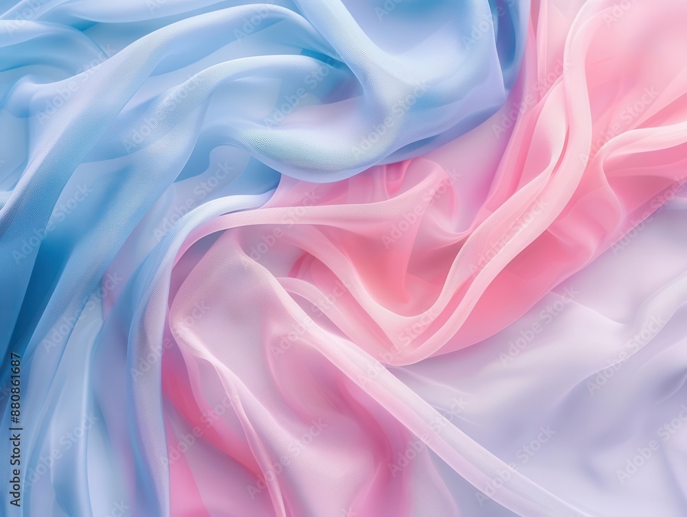 Obraz premium silky smooth female legs enveloped in flowing pastel fabric soft pink and blue tones create dreamy atmosphere for beauty and skincare concepts