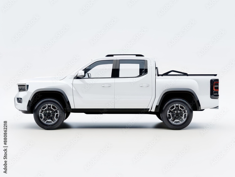 sleek white pickup truck viewed from the side against a pure white background showcasing clean lines and modern design for versatile mockup applications sleek white pickup truck viewed from the side against a pure white background showcasing clean lines and modern design for versatile mockup applications
