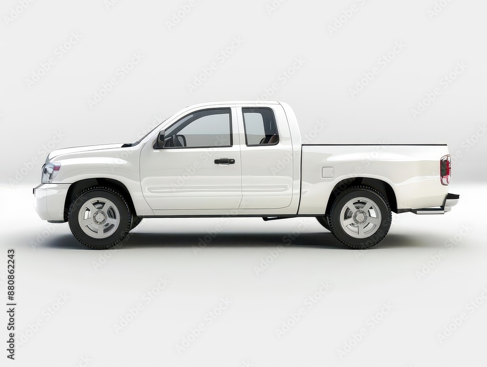 sleek white pickup truck viewed from the side against a pure white background showcasing clean lines and modern design for versatile mockup applications sleek white pickup truck viewed from the side against a pure white background showcasing clean lines and modern design for versatile mockup applications