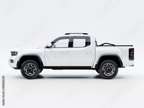 sleek white pickup truck viewed from the side against a pure white background showcasing clean lines and modern design for versatile mockup applications