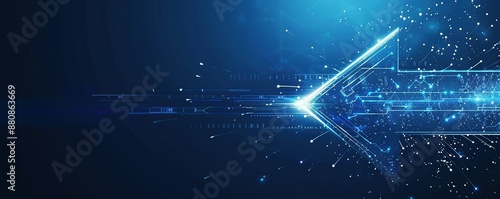 modern conceptual blue arrow glowing with lighting and line grid on blue background hi tech, mechanical technology hi-tech concept. elegant design