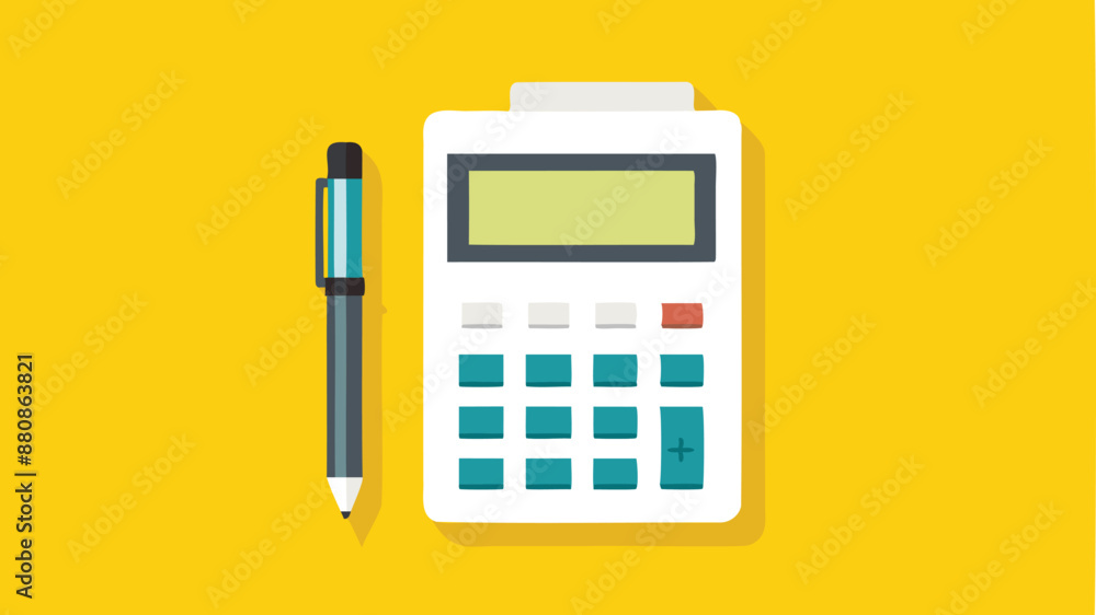 Cost and Expense Calculation: Modern White Calculator and Pen on Solid Yellow Background with Copy Space Cost and Expense Calculation: Modern White Calculator and Pen on Solid Yellow Background with Copy Space