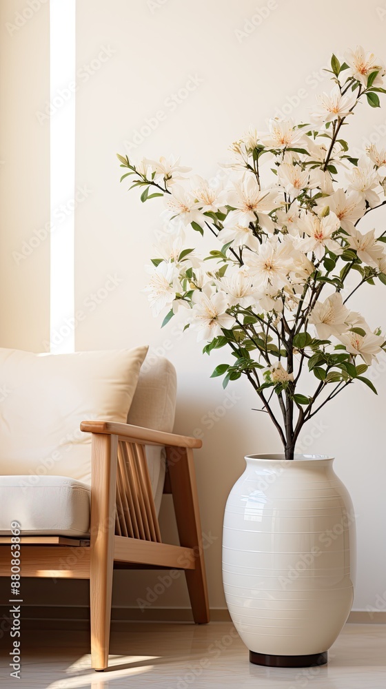 a vase of daisies sits on a small table in a room. a vase of daisies sits on a small table in a room.