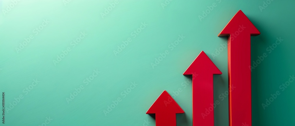 Red arrows pointing upwards on a green background. Red arrows pointing upwards on a green background.