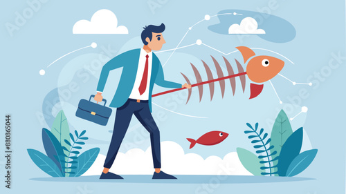 Businessman analyzing problem using fishbone diagram tool, conducting root cause analysis to find solutions and understand effects