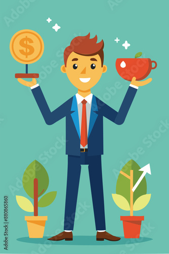 Businessman Comparing Value and Growth Stock in Hands for Investing Style and Asset Earning photo